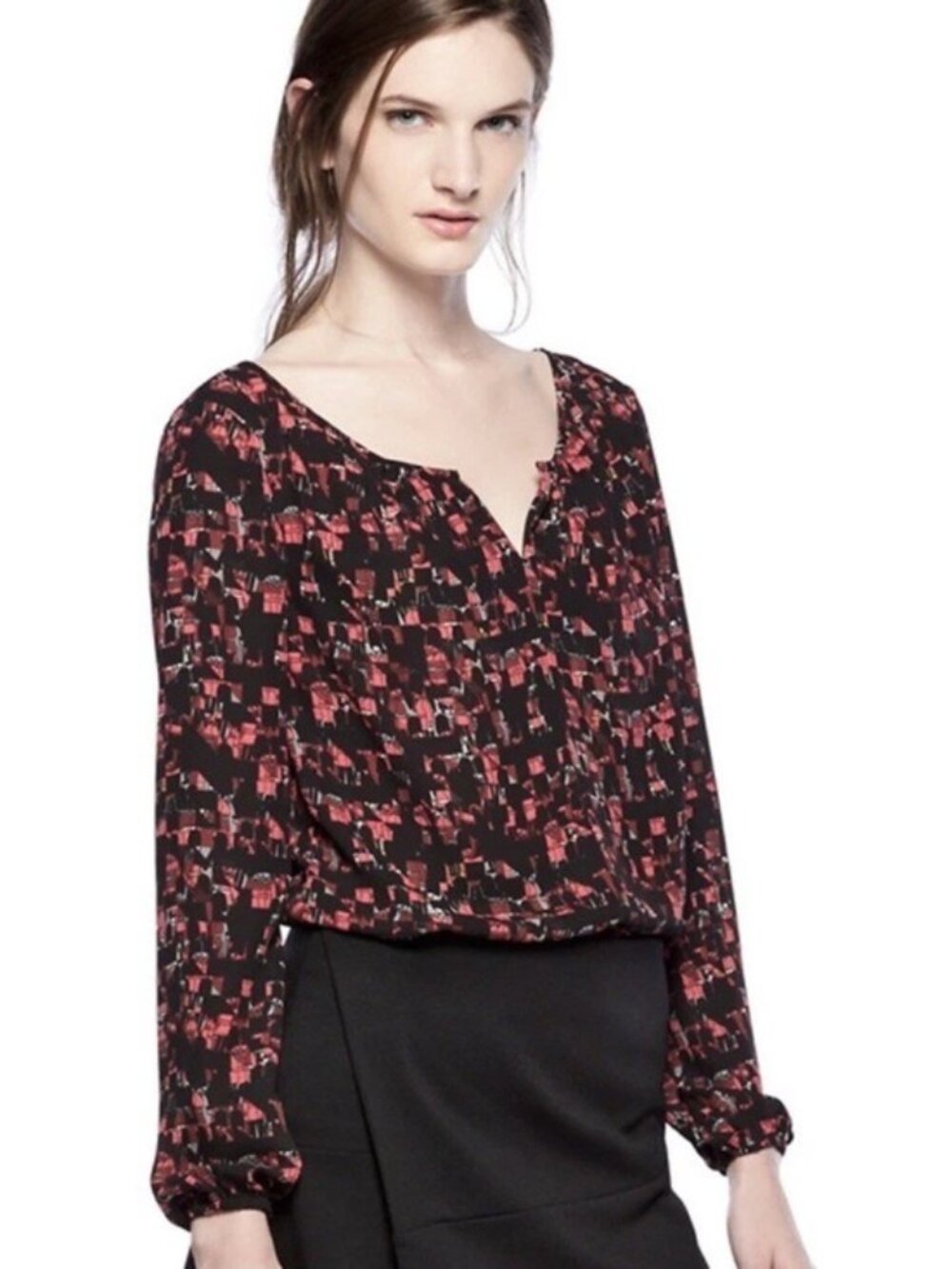 Thakoon Women's Extra Small Red Black British Royal Guard Popover Blouse